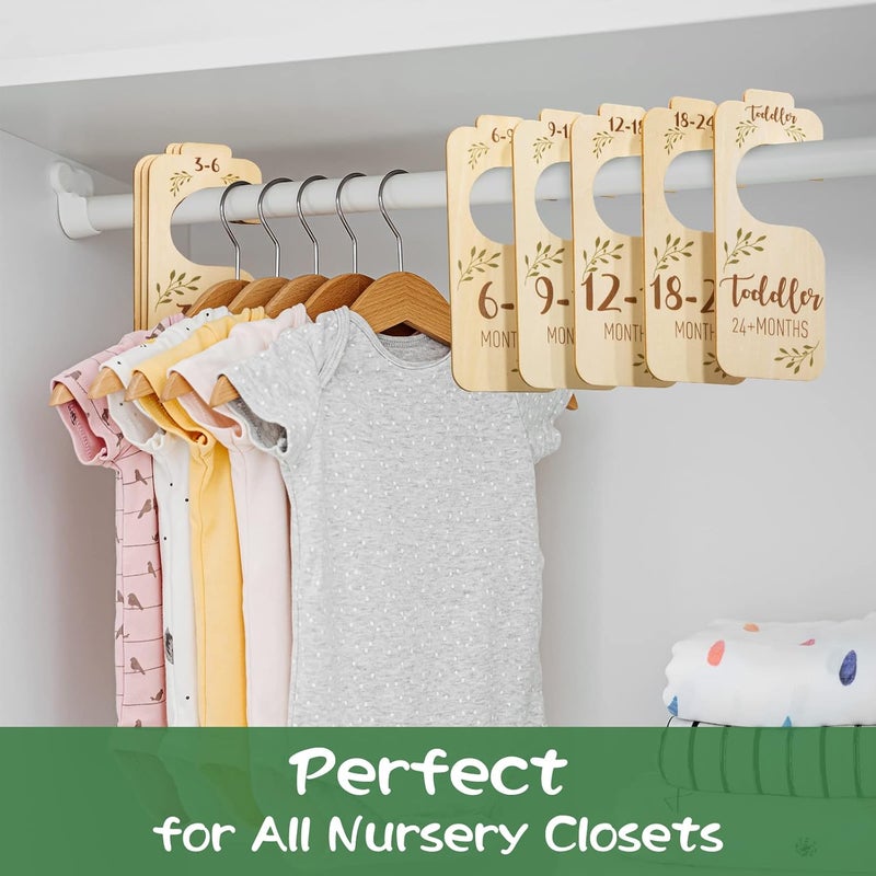 Giftacity Baby Closet Dividers for Clothes Organizer - Set of 8 Beautiful Wooden Double-Sided Baby Clothes Size Hanger Organizer from Newborn to 24 Months for Boho Nursery Decor - Image 3